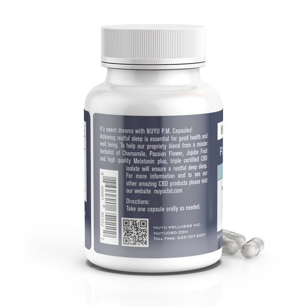 NUYU PM Capsules -  Melatonin - 300mg CBD - 10mg CBD Per serving - 30 Servings